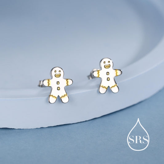 Ginger bread Man Stud Earrings in Sterling Silver, Christmas Stud, Cute Cookie Earrings, Biscuit Earrings, Food Earrings, Fun, Sweet