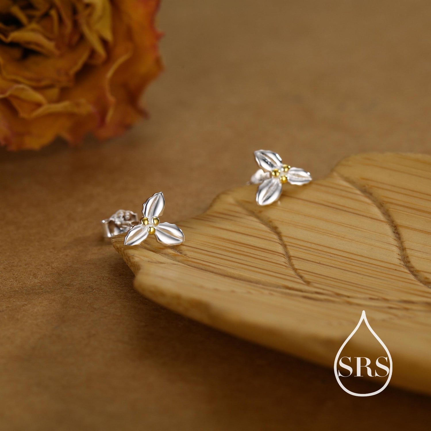 Holly Stud Earrings in Sterling Silver, Botanical Jewellery, Flower Earrings, December Birth Flower, Christmas Earrings
