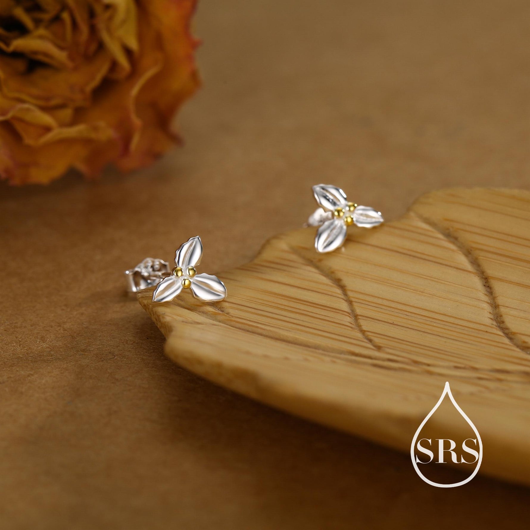 Holly Stud Earrings in Sterling Silver, Botanical Jewellery, Flower Earrings, December Birth Flower, Christmas Earrings
