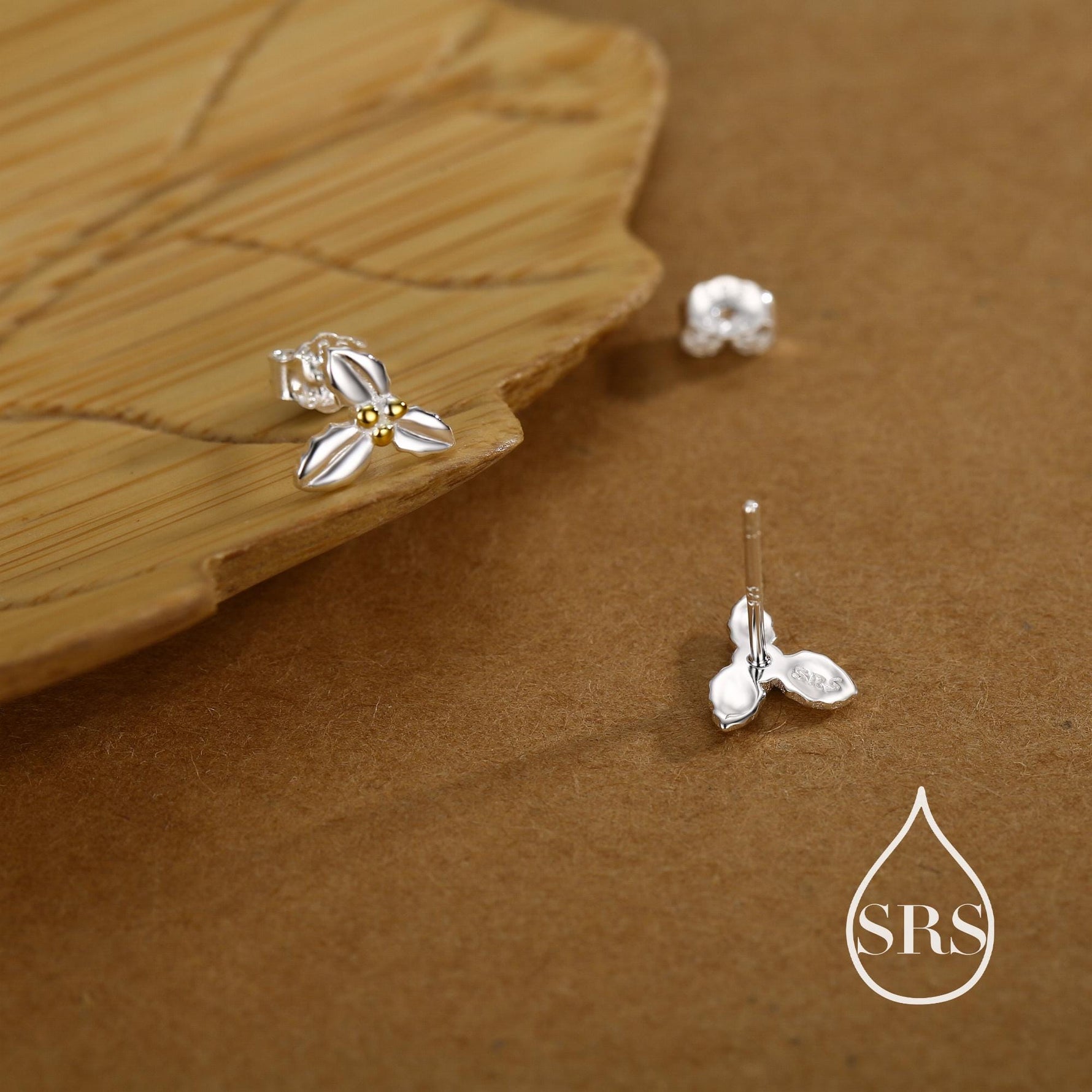 Holly Stud Earrings in Sterling Silver, Botanical Jewellery, Flower Earrings, December Birth Flower, Christmas Earrings
