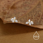 Holly Stud Earrings in Sterling Silver, Botanical Jewellery, Flower Earrings, December Birth Flower, Christmas Earrings