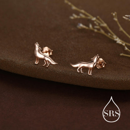 Howling Wolf Stud Earrings in Sterling Silver, Silver or Gold, Wolf Earrings, Nature Inspired Animal Earrings