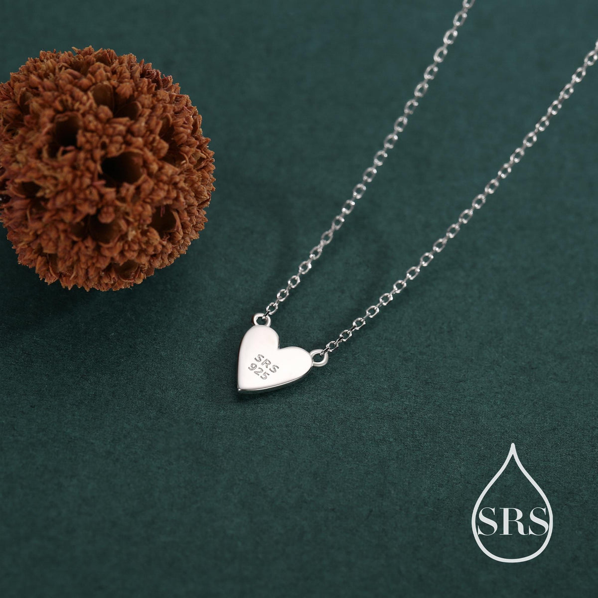 Teal Blue or Red Enamel Heart Pendant Necklace in Sterling Silver