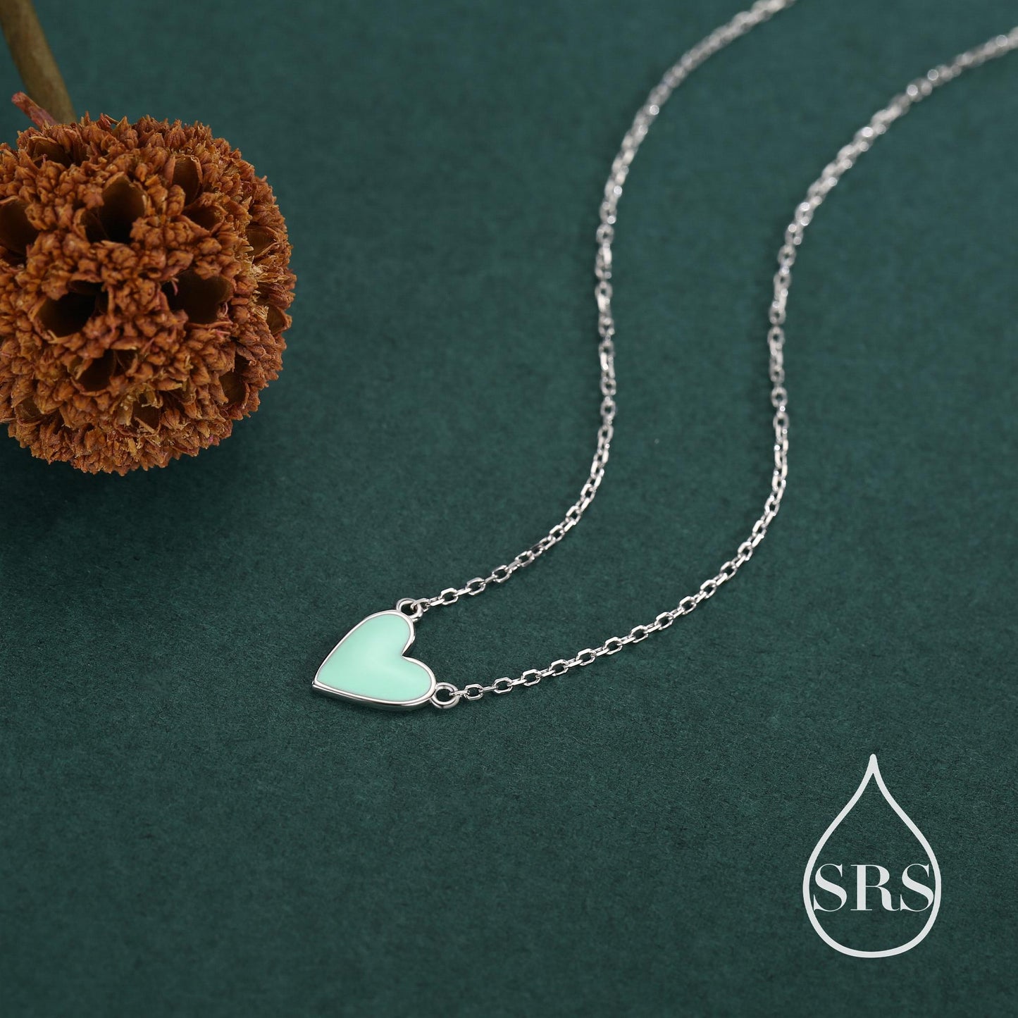 Teal Blue Enamel Heart Pendant Necklace in Sterling Silver, Blue Heart Necklace, Dainty and Tiny