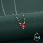 Teal Blue or Red Enamel Heart Pendant Necklace in Sterling Silver