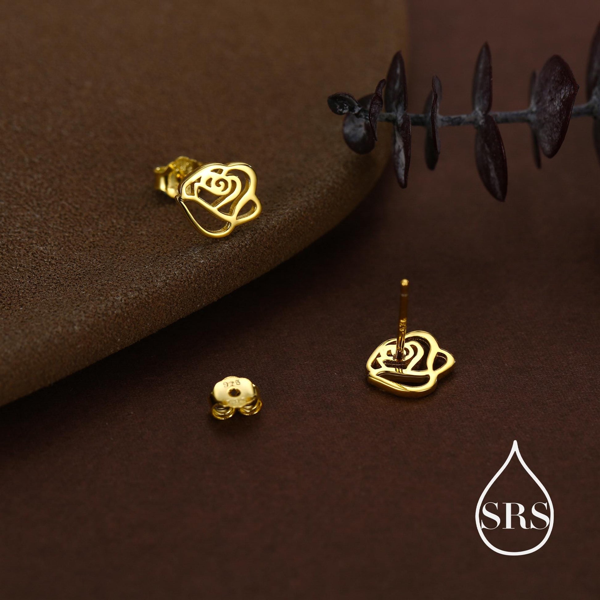 Cut-out Rose Flower Stud Earrings in Sterling Silver, Delicate Botanical Earrings