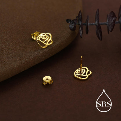Cut-out Rose Flower Stud Earrings in Sterling Silver, Delicate Botanical Earrings
