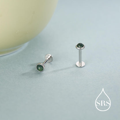 Natural Moss Agate 16G 8mm Flat Back Earrings in Sterling Silver, 3mm, 4mm, 5mm and 6mm, Genuine Moss Agate Gemstone Stud