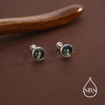 Natural Moss Agate 16G Flat Back Earrings in Sterling Silver, 3mm, 4mm, 5mm and 6mm, Genuine Moss Agate Gemstone Stud