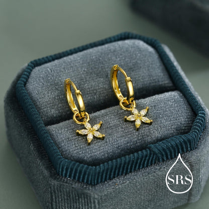 Citrine Yellow Flower CZ Huggie Hoop in Sterling Silver, Silver or Gold, November Birthstone, Detachable and Interchangeable