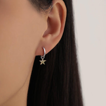 Citrine Yellow Flower CZ Huggie Hoop in Sterling Silver, Silver or Gold, November Birthstone, Detachable and Interchangeable