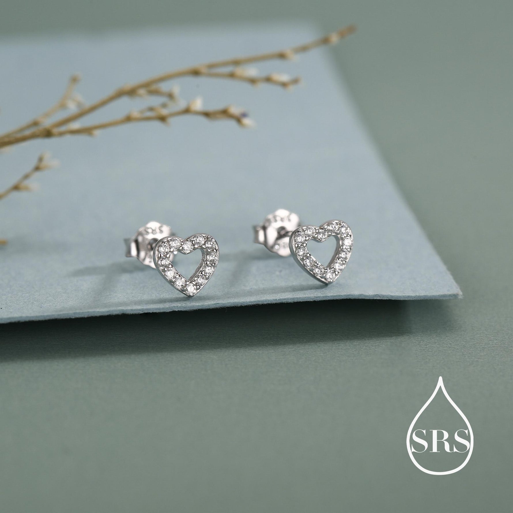 Tiny Open Heart Stud Earrings in Sterling Silver, Silver or Gold, CZ Heart Stud