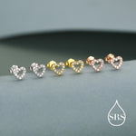 Tiny Open Heart Stud Earrings in Sterling Silver, Silver or Gold, CZ Heart Stud