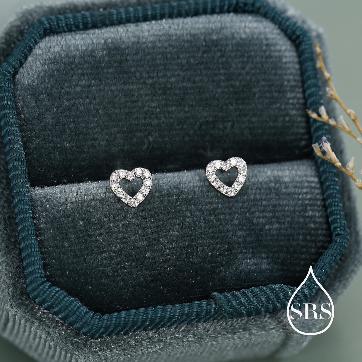 Tiny Open Heart Stud Earrings in Sterling Silver, Silver or Gold, CZ Heart Stud