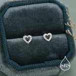Tiny Open Heart Stud Earrings in Sterling Silver, Silver or Gold, CZ Heart Stud