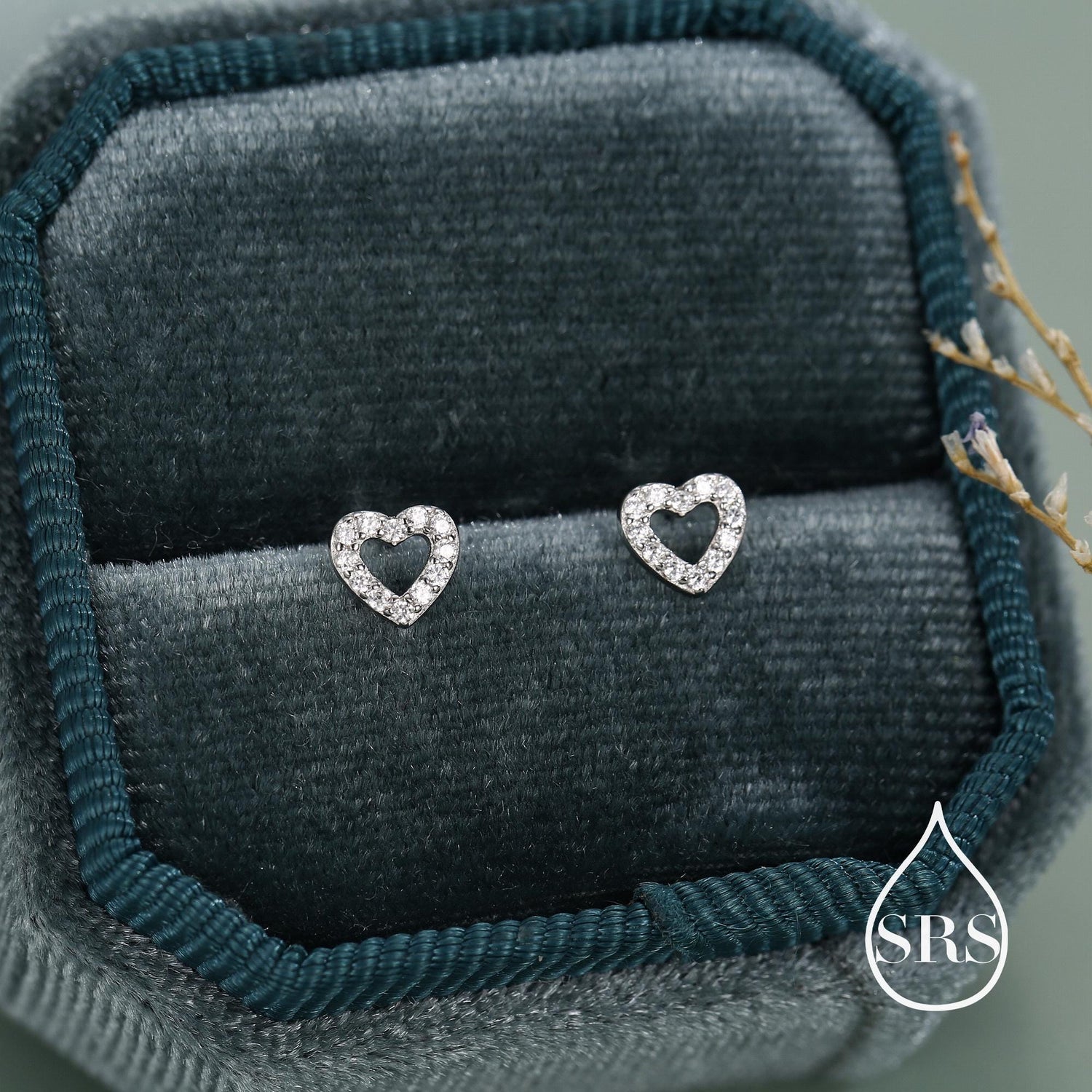 Tiny Open Heart Stud Earrings in Sterling Silver, Silver or Gold, CZ Heart Stud