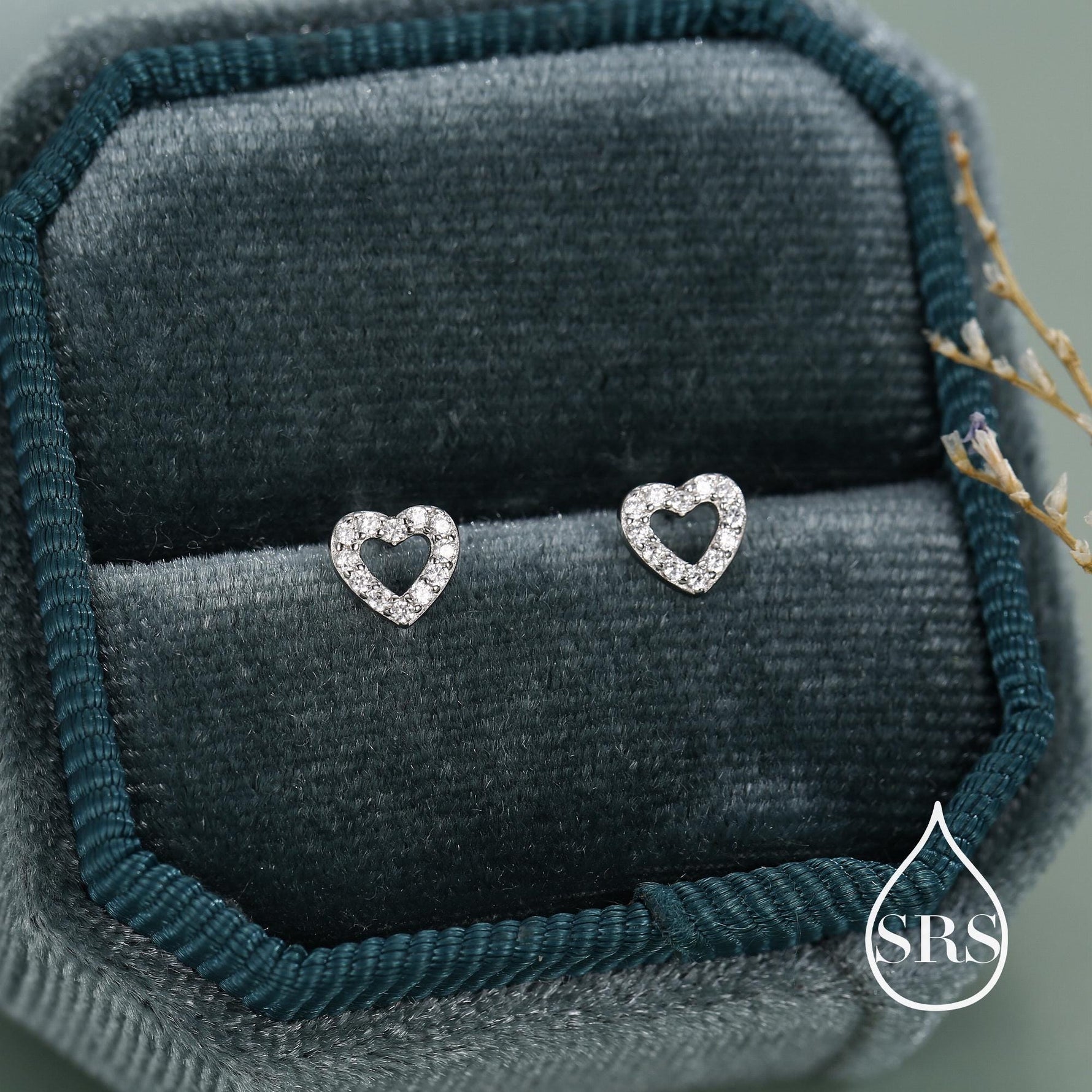Tiny Open Heart Stud Earrings in Sterling Silver, Silver or Gold, CZ Heart Stud