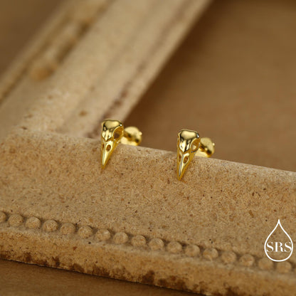 Sterling Silver Bird Skull Screw Back / Stud Earrings, Silver, Gold or Rose Gold, Bird Skeleton Earrings in Sterling Silver
