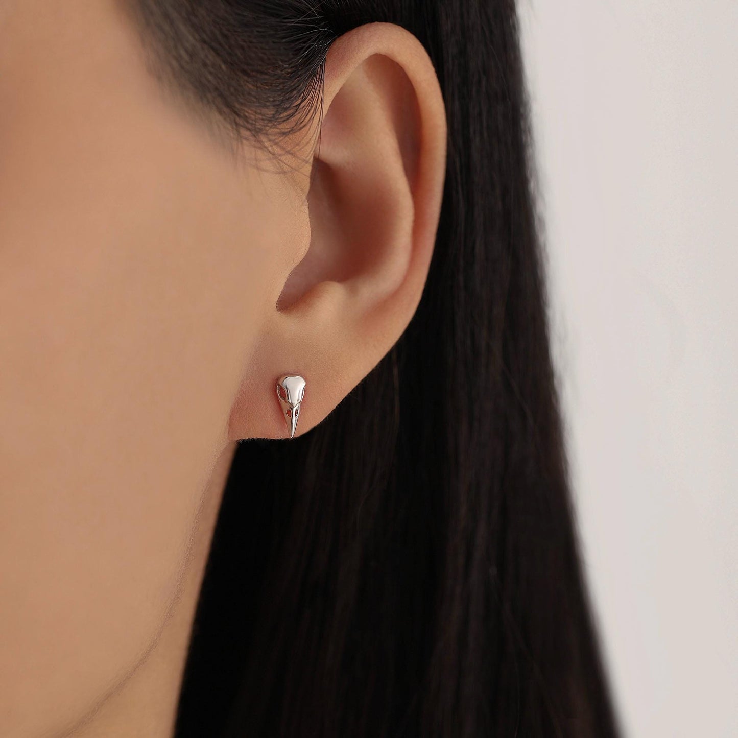 Sterling Silver Bird Skull Screw Back / Stud Earrings, Silver, Gold or Rose Gold, Bird Skeleton Earrings in Sterling Silver