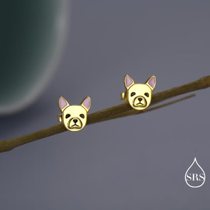 French Bulldog Stud Earrings in Sterling Silver - Solid Silver Dog Stud Earrings -Pet Lover - Cute, Fun, Whimsical