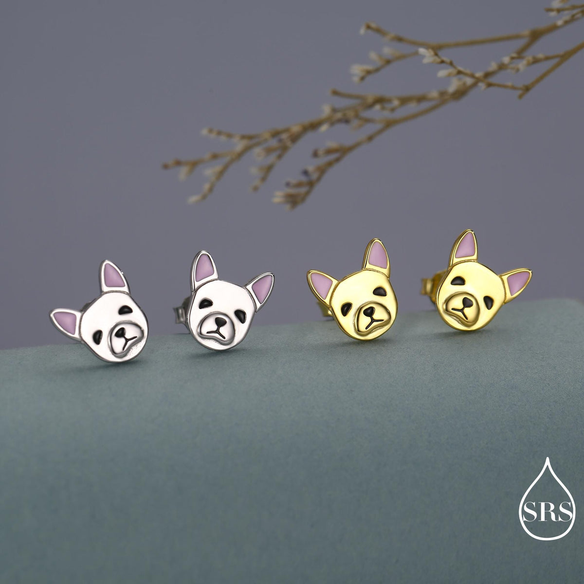 French Bulldog Stud Earrings in Sterling Silver - Solid Silver Dog Stud Earrings -Pet Lover - Cute, Fun, Whimsical
