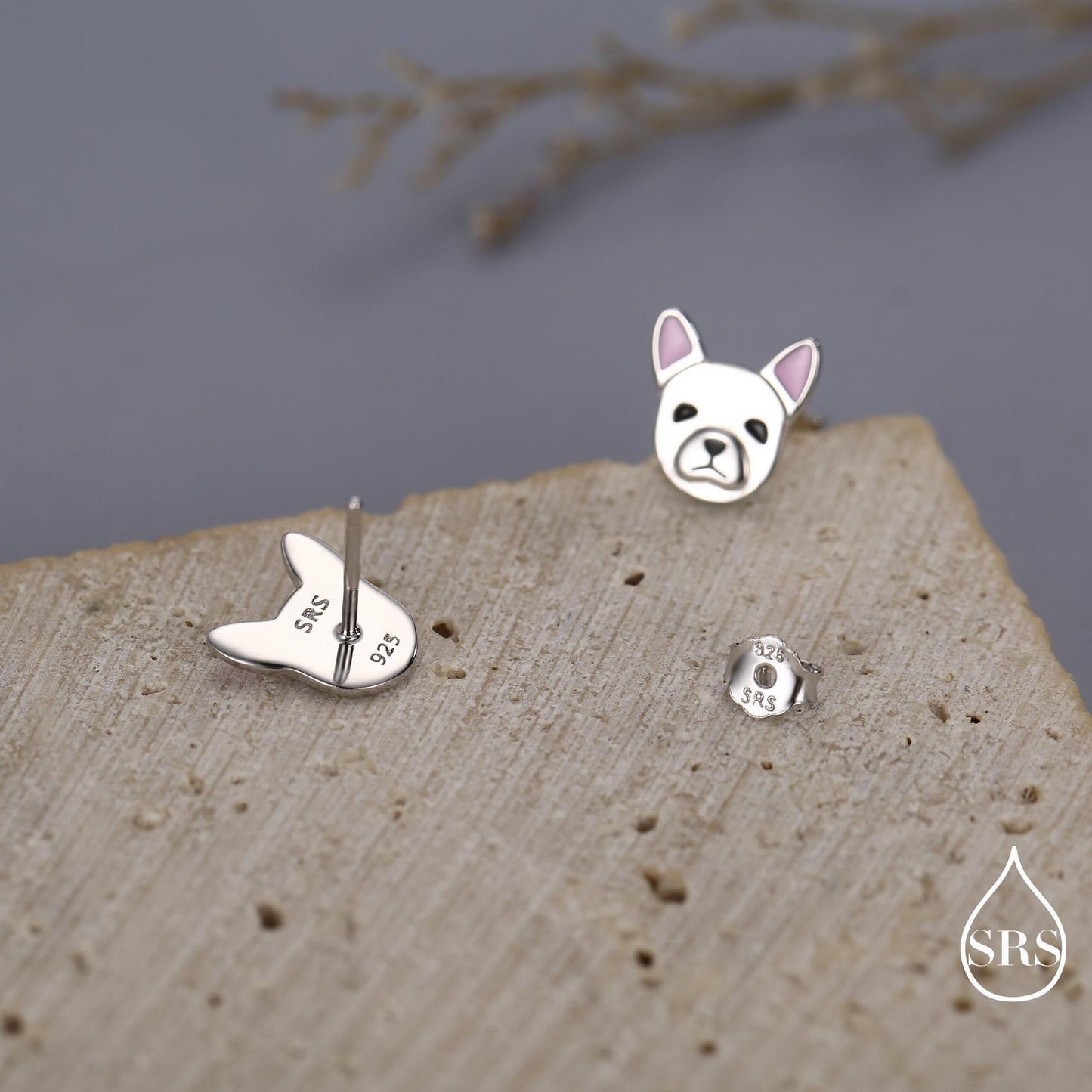 French Bulldog Stud Earrings in Sterling Silver - Solid Silver Dog Stud Earrings -Pet Lover - Cute, Fun, Whimsical