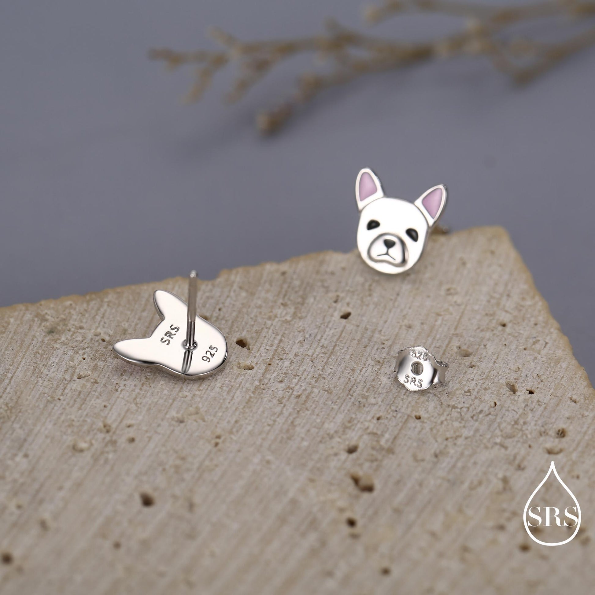 French Bulldog Stud Earrings in Sterling Silver - Solid Silver Dog Stud Earrings -Pet Lover - Cute, Fun, Whimsical
