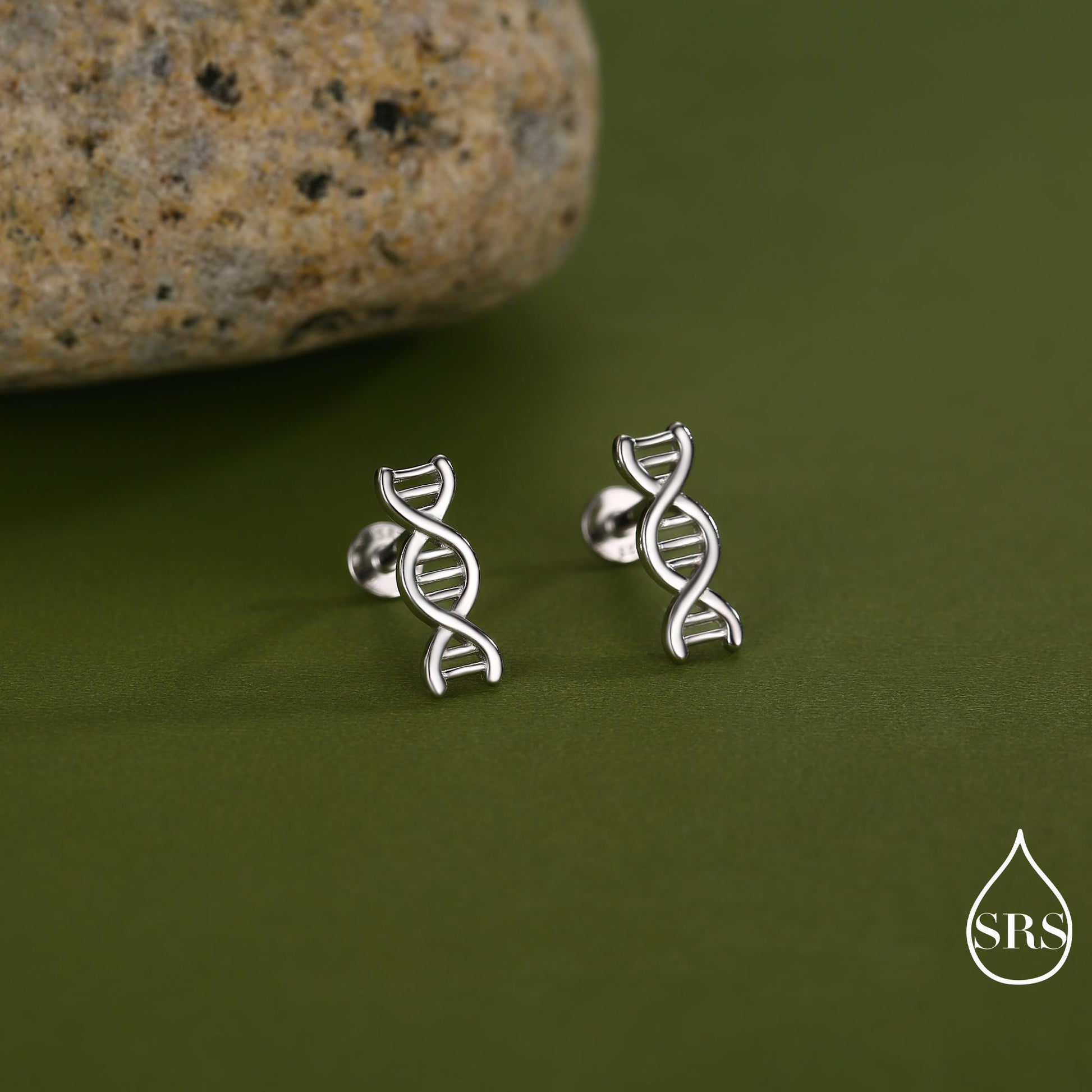 DNA Molecular Structure Flat Back Earrings, 16G 8mm Internally Threaded Earrings,Quirky Science Jewellery