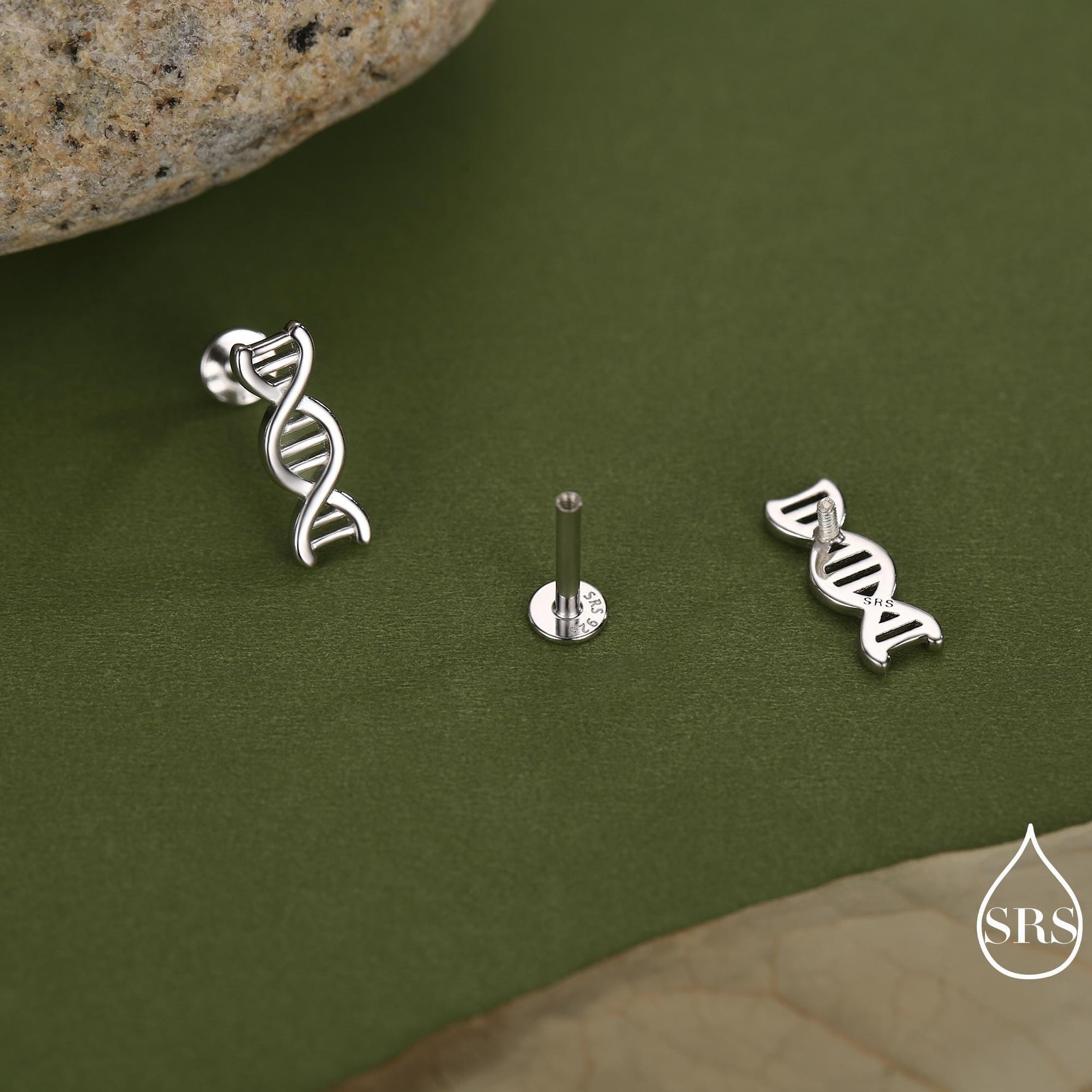 DNA Molecular Structure Flat Back Earrings, 16G 8mm Internally Threaded Earrings,Quirky Science Jewellery