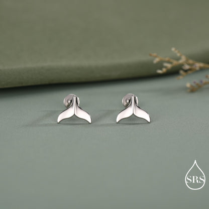 Whale Tail Flat Back Earrings in Sterling Silver, 16G 8mm Internally Threaded Fish Flat Back Earrings