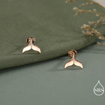 Whale Tail Flat Back Earrings in Sterling Silver, 16G Internally Threaded Fish Flat Back Earrings