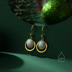 Aqua Green Opal and Circle Drop Hook Earrings in Sterling Silver, Delicate Fire Opal Geometric Earrings, Opal Coin Earrings