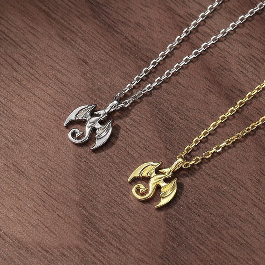 Tiny Dragon Pendant Necklace in Sterling Silver, Dragon Necklace, Small Dragon Pendant, Silver or Gold