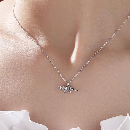 Triceratops Dinosaur Pendant Necklace in Sterling Silver, Shark Necklace, Silver or Gold or Rose Gold, Small Triceratops Dinosaur Pendant