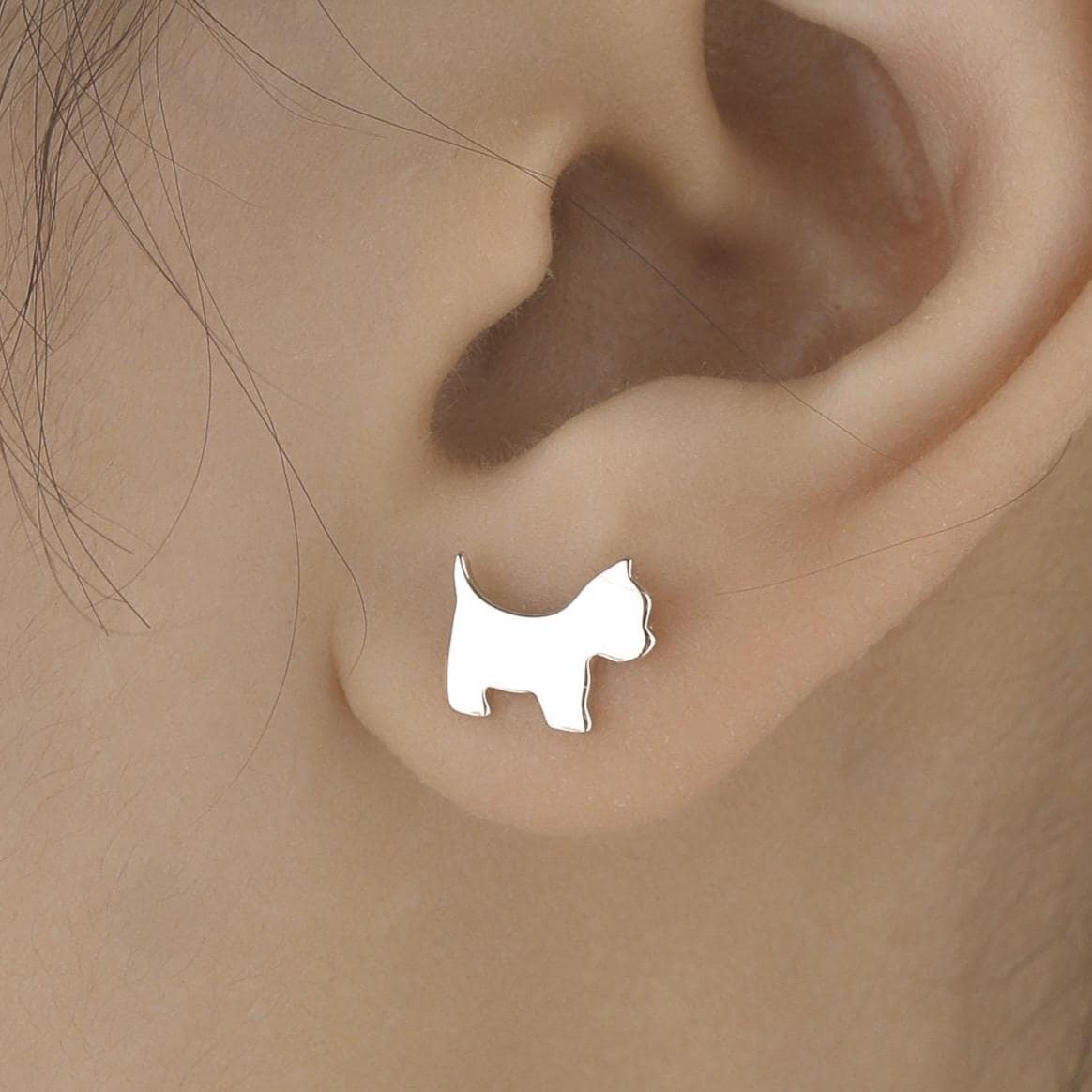 Sterling Silver Westie Flat Back Labret Earrings