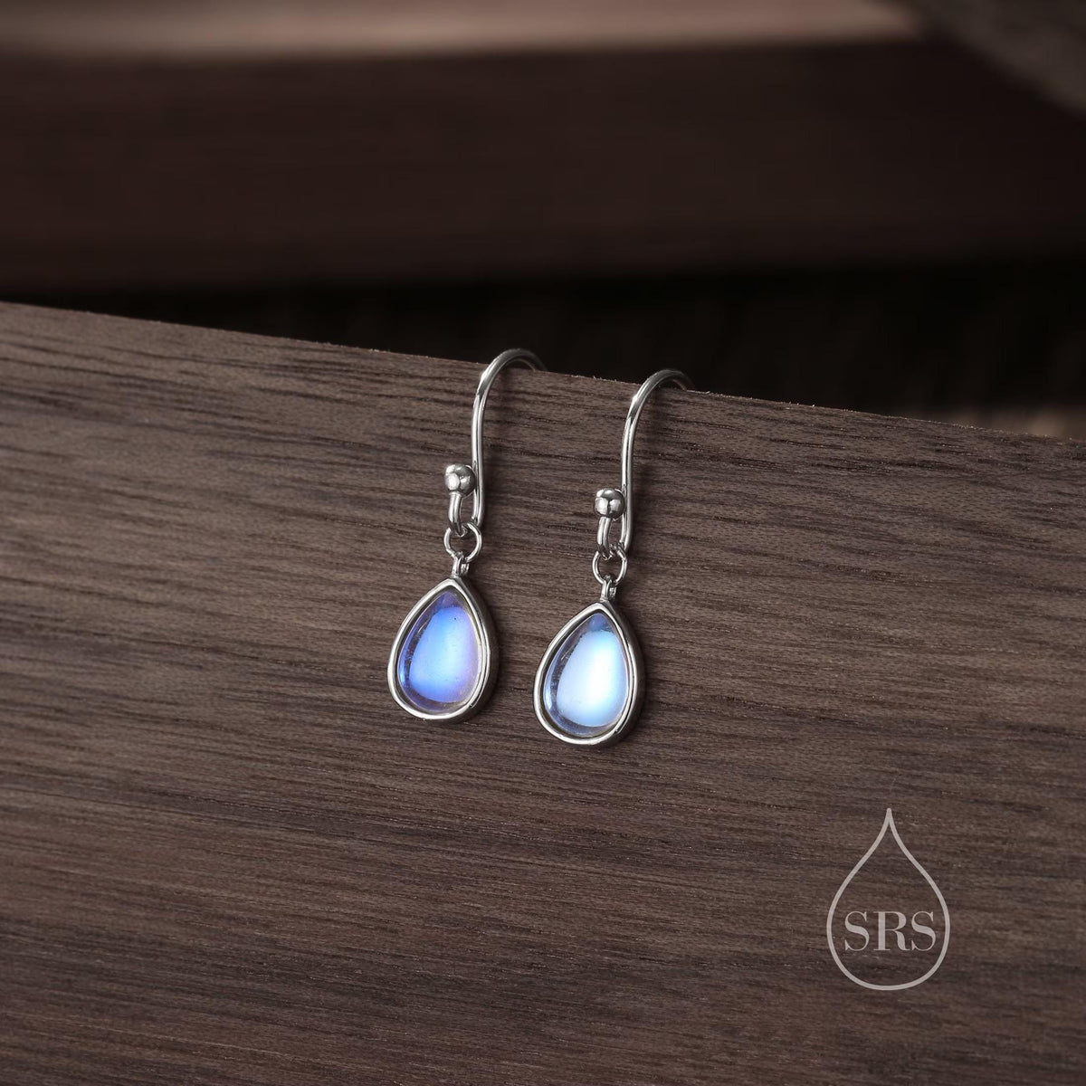 Sterling Silver Gemstone Droplet Hook Earrings, Genuine Stones with Lab-Created Moonstone and Opal, Pear-Shaped Drops