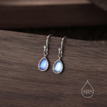 Sterling Silver Gemstone Droplet Hook Earrings, Genuine Stones with Lab-Created Moonstone and Opal, Pear-Shaped Drops