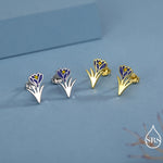 Blue Crocus Flower Stud Earrings in Sterling Silver - Enamel Floral Mini Studs - Spring Blossom Jewellery