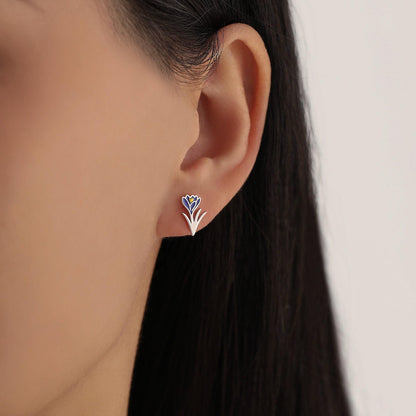 Blue Crocus Flower Stud Earrings in Sterling Silver - Enamel Floral Mini Studs - Spring Blossom Jewellery