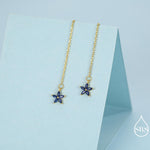 Sapphire Blue CZ Flower Threader Earrings in Sterling Silver, Silver or Gold, Forget-me-not Floral Ear Threaders, Sparkly CZ Threaders