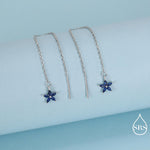 Sapphire Blue CZ Flower Threader Earrings in Sterling Silver, Silver or Gold, Forget-me-not Floral Ear Threaders, Sparkly CZ Threaders