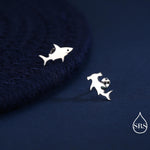 Mismatched Shark 16G Internally Threaded Flat Back Earrings in Sterling Silver, Animal Earrings