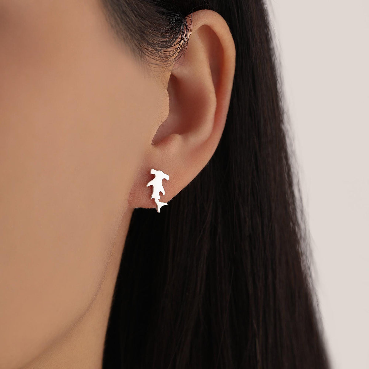 Mismatched Shark 16G Internally Threaded Flat Back Earrings in Sterling Silver, Animal Earrings