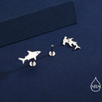 Mismatched Shark 16G Internally Threaded Flat Back Earrings in Sterling Silver, Animal Earrings