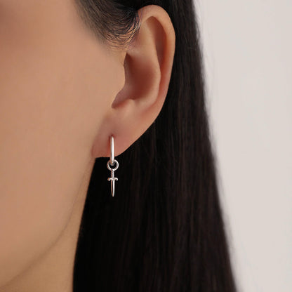 Mismatched Dragon and Sword Huggie Hoops in Sterling Silver, Detachable Asymmetric Dragon and Sword Hoop Earrings, Silver, Gold or Rose Gold