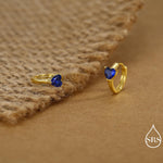 Sapphire Blue Heart Huggie Hoop in Sterling Silver, Silver or Gold, 8mm Inner Diameter, Stacking Earrings, September Birthstone