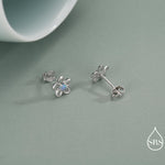 Tiny Blue Opal Flower Stud Earrings in Sterling Silver, Opal Forget-me-not Earrings - Silver Opal Flower Earrings - Petite Stud Earrings