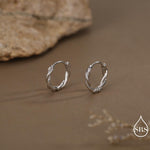 Sterling Silver Dainty Braided Hoop Earrings, 8mm or 10mm, Minimalist and Delicate Twist Rope Hoop Earrings, Silver, Gold, Rose Gold Finish
