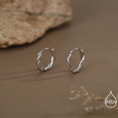 Sterling Silver Dainty Braided Hoop Earrings, 8mm or 10mm, Minimalist and Delicate Twist Rope Hoop Earrings, Silver, Gold, Rose Gold Finish