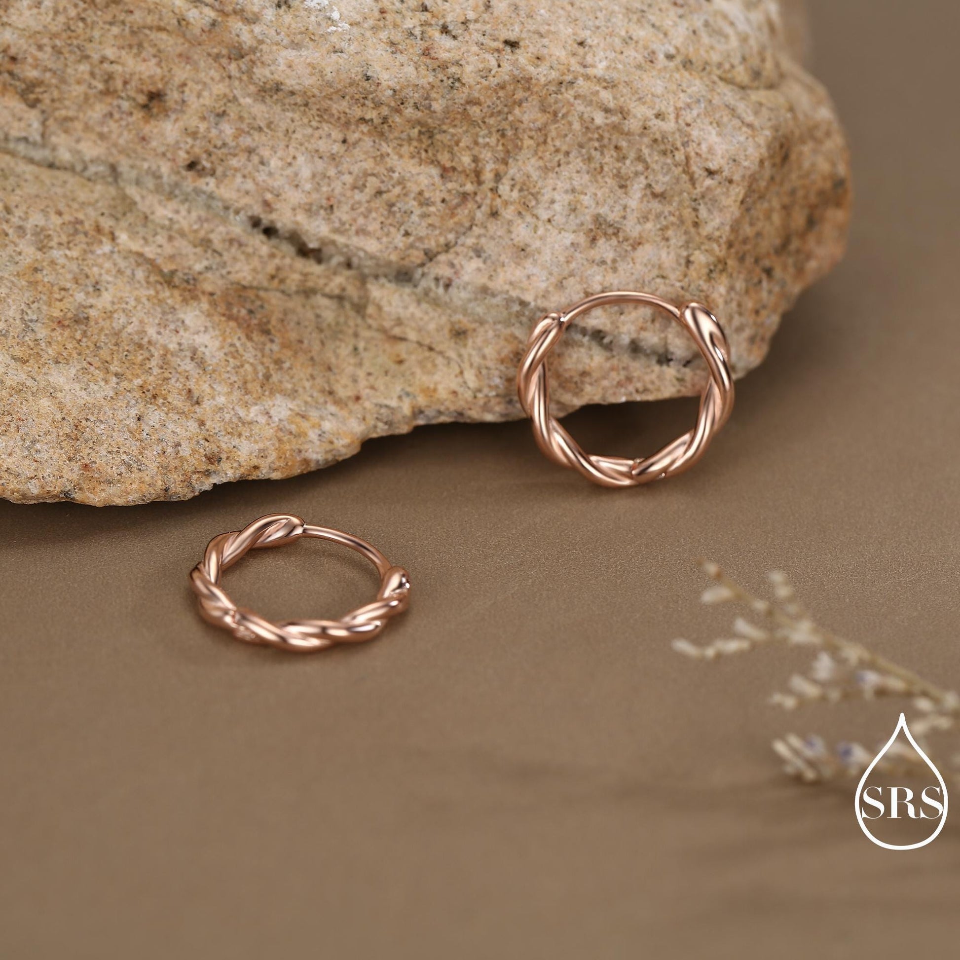 Sterling Silver Dainty Braided Hoop Earrings, 8mm or 10mm, Minimalist and Delicate Twist Rope Hoop Earrings, Silver, Gold, Rose Gold Finish
